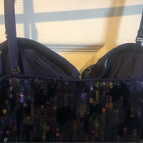 BeBe Sequin Jumpsuit Strapless with Adjustable Straps Ultra Violet sz 10 - Picture 5 of 7